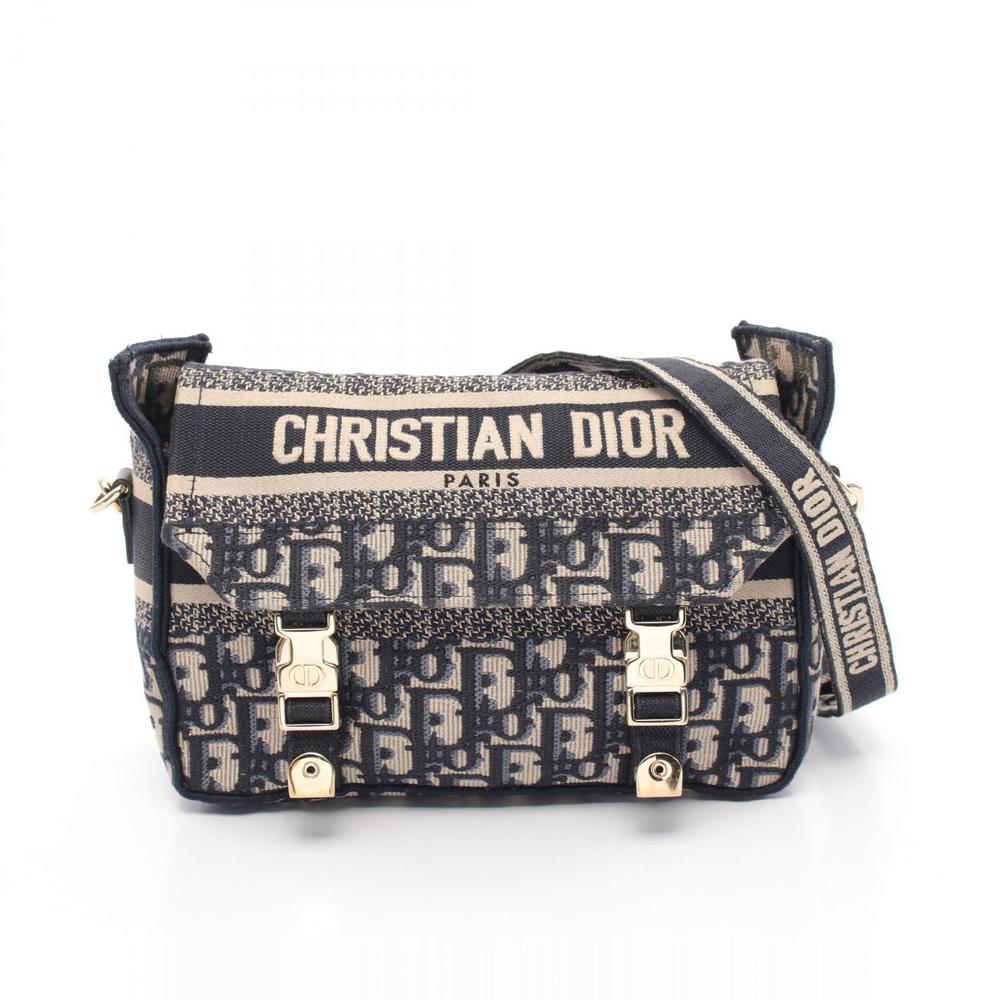 Dior Diorcamp Small Oblique Shoulder Bag Canvas Beige Navy Blue